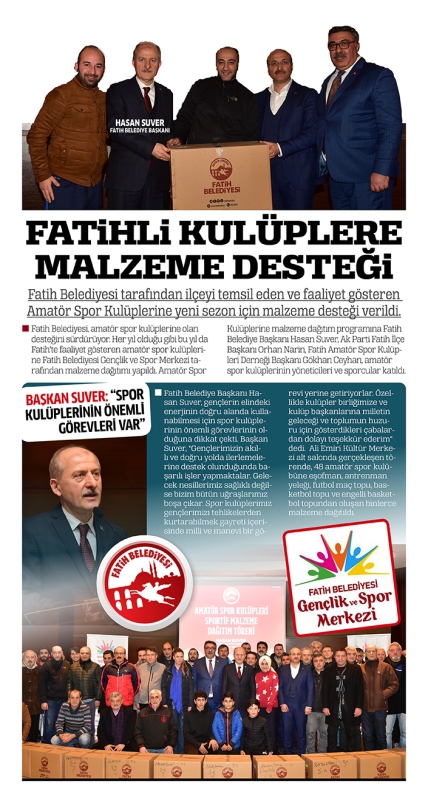 Fatihli Kulüplere Malzeme Desteği