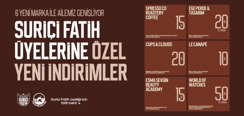Suriçi Fatih Üyelerine Özel Yeni İndirimler